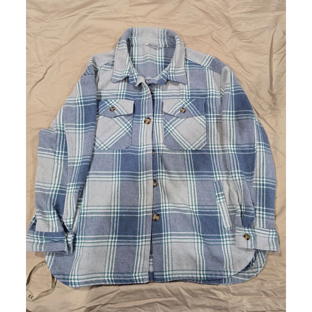 Members Mark Womens XL Flannel Shacket Plaid Oversized Blue Wool Blend Heavy
